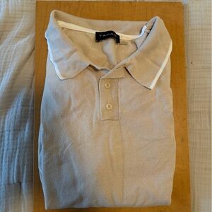 Tahari Beige Polo Shirt with White Collar Trim